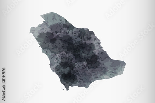 Saudi Arabia watercolor map vector illustration of black color on light background using paint brush in paper page