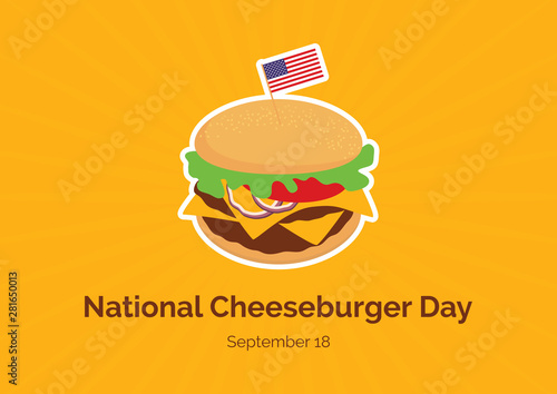 National Cheeseburger Day vector. Burger cartoon. Cheeseburger vector. Cheeseburger with american flag vector. American Food & Beverage Holiday. Important day