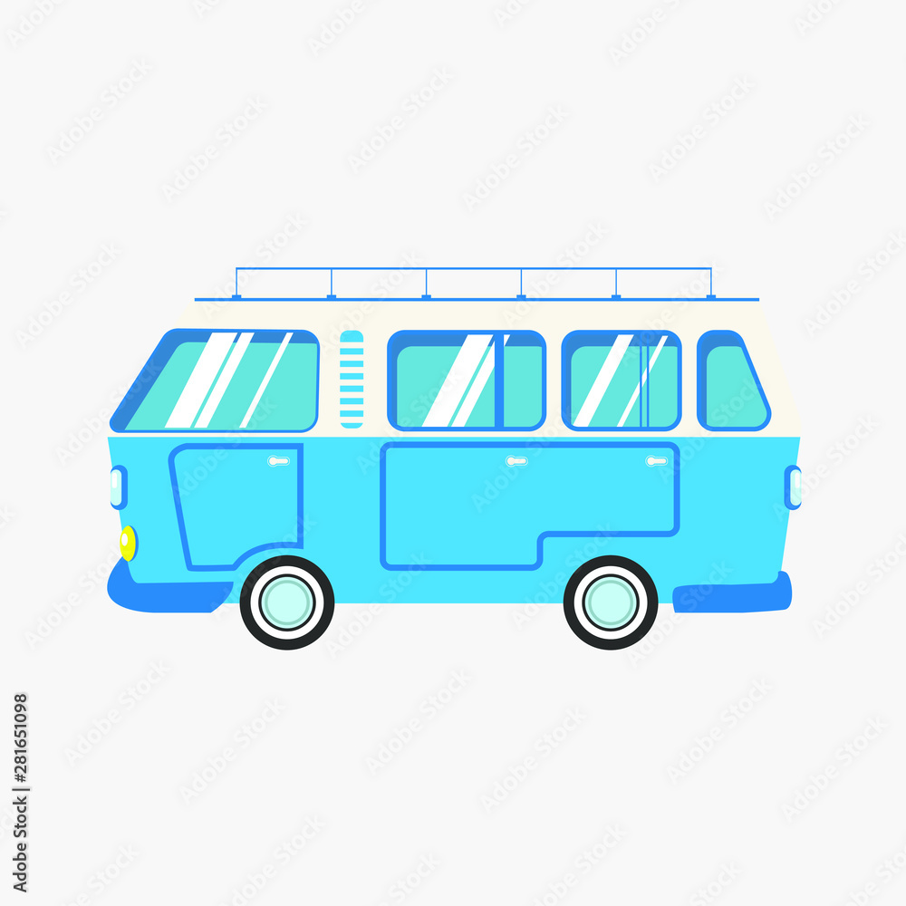 travel van car flat vector illustration retro Camping, road trip, summer, caravan etc.