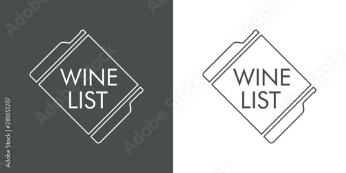 Logotipo abstracto con texto WINE LIST con botellas en etiqueta de rombo lineal en gris y blanco