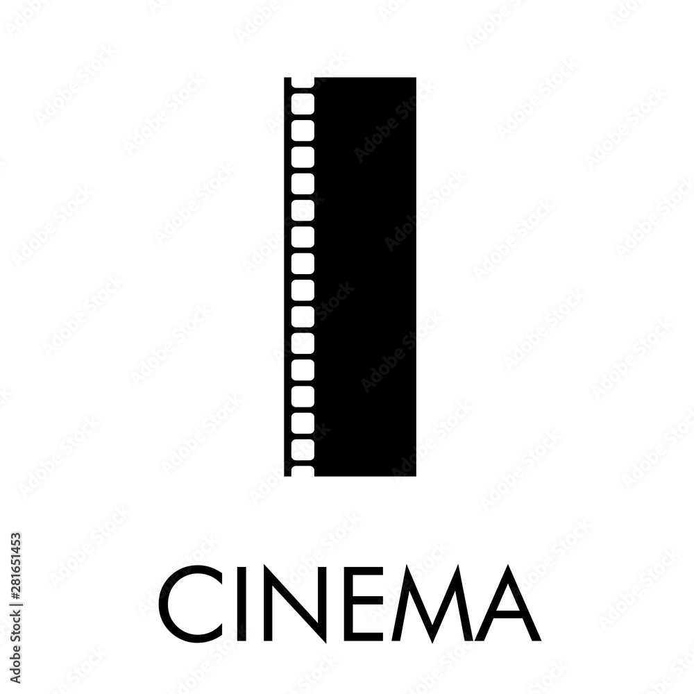 Logotipo con texto CINEMA con letra I como tira de película en color negro