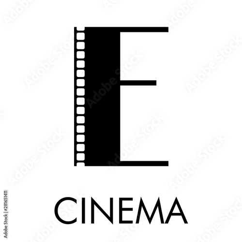 Logotipo con texto CINEMA con letra E como tira de película en color negro