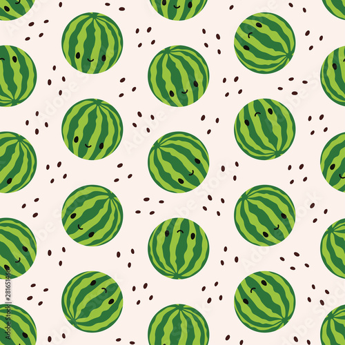 Seamless pattern with cute watermelons