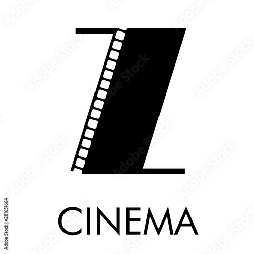Logotipo con texto CINEMA con letra Z como tira de película en color negro