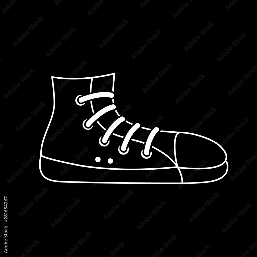 Cute cartoon sneaker illustration. Funny vector black and white sneaker ...