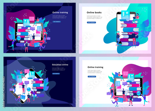 Concept Landing page template Education people, Internet studying, online training, online book, tutorials, e-learning for social media, distance education, documents, cards