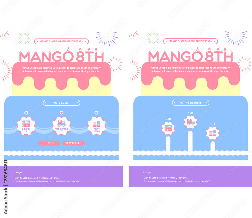 Web vote Event Interface for Anniversary Using Cake and Firecracker Web vote Event Interface for Anniversary Using Cake and Firecracker