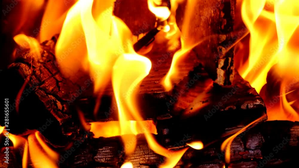Fire with burning wood logs on a campfire close up video in 4K. Slow motion clip at half speed. Fire with burning wood logs on a campfire close up video in 4K. Slow motion clip at half speed.
