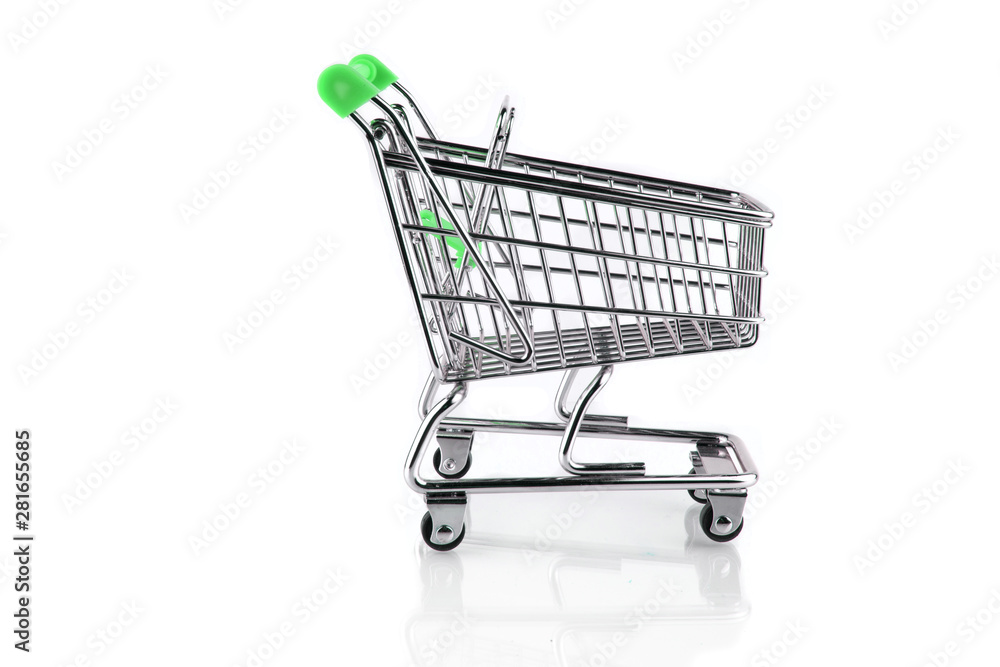 Green grocery shopping cart. Isolated on white background. Green grocery shopping cart. Isolated on white background.