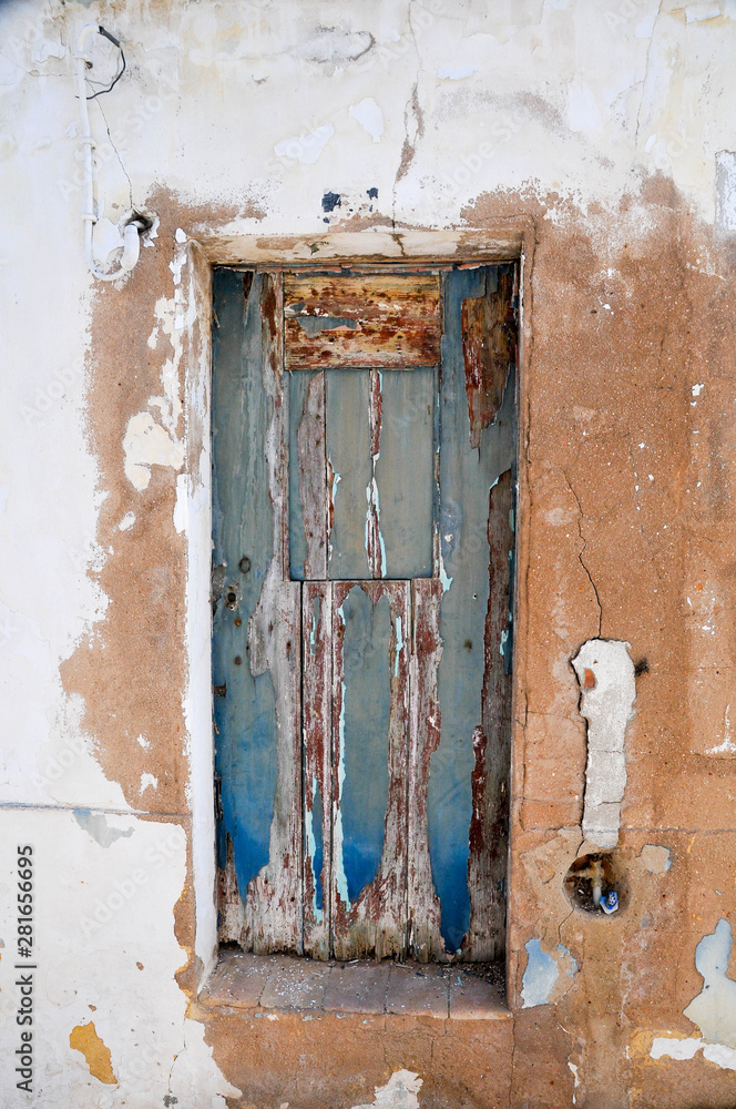 old wooden blue door