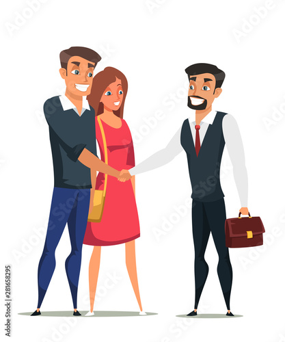 Buyers and real estate agent flat characters