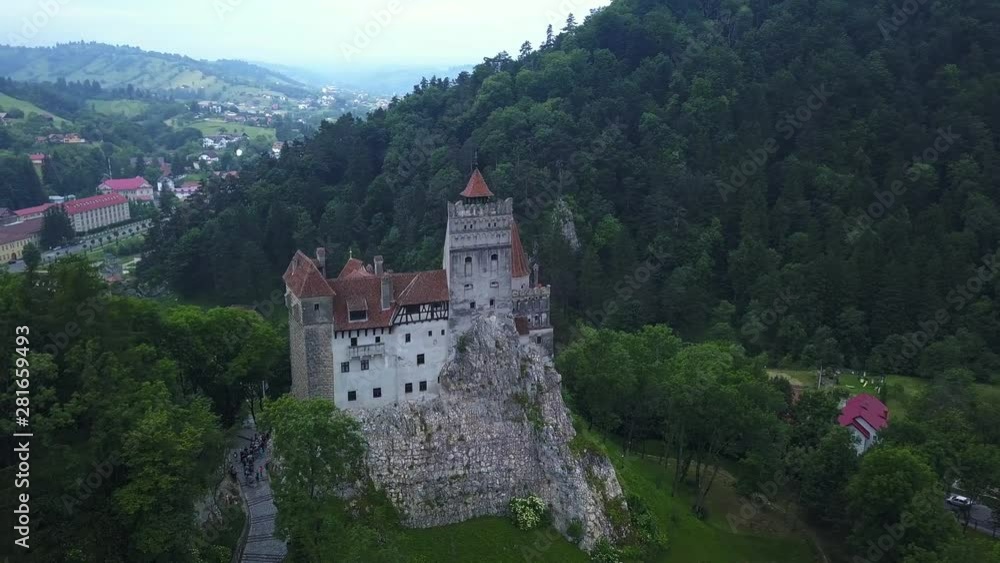 Aerial panorama view of the medieval Bran Castle , Dracula Castle in Brasov, Transylvania. Romania. Aerial panorama view of the medieval Bran Castle , Dracula Castle in Brasov, Transylvania. Romania.