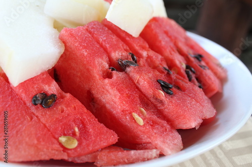 pieces of watermelon on a plate