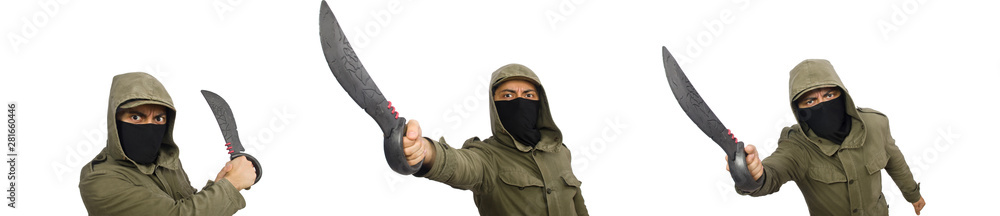 Criminal wearing mask isolated on white Criminal wearing mask isolated on white