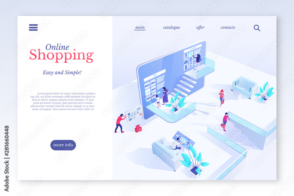 Online Shopping isometric vector landing page template