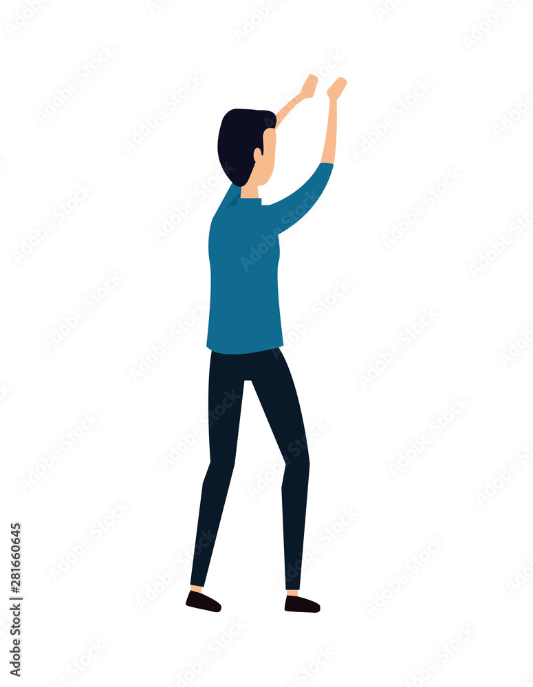 elegant young businessman with hands lifting elegant young businessman with hands lifting