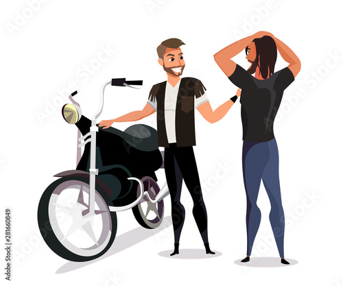 Bikers conversation flat vector illustration