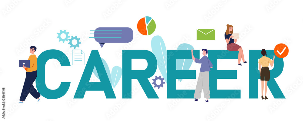 Career planning. Businessman concept of large text. Concept of growth and teamwork. Vector illustration flat design.