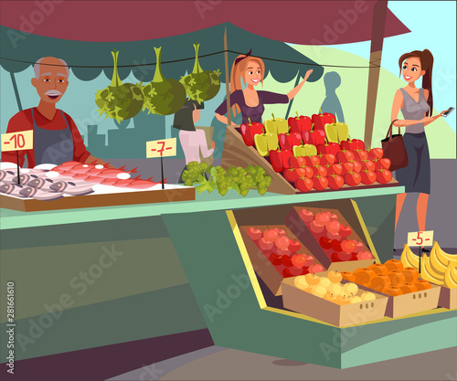 Farmers market flat vector illustration