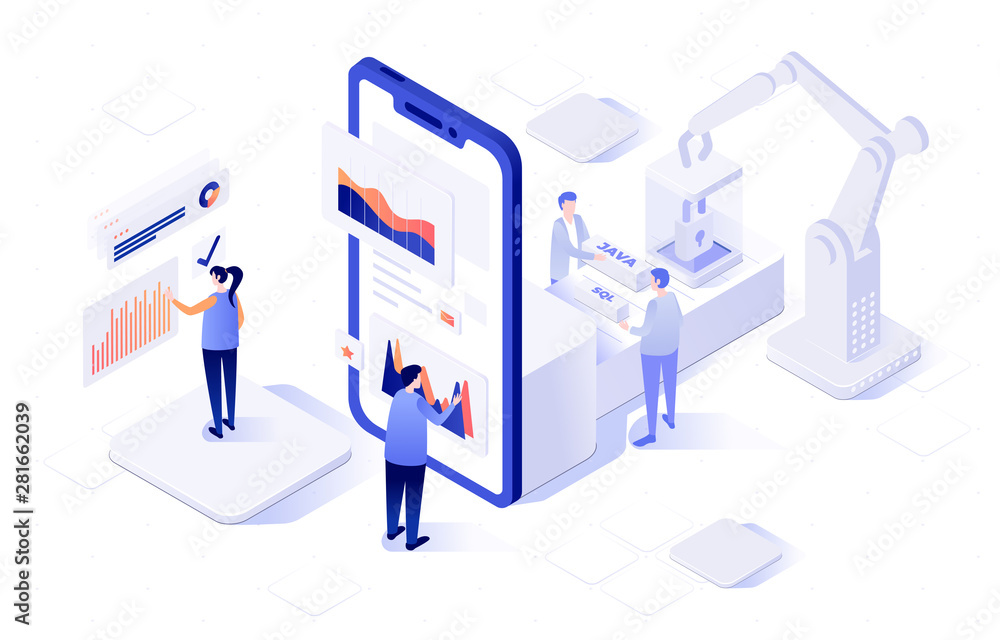 Vector isometric illustration of an front-end and back-end Stock Vector ...