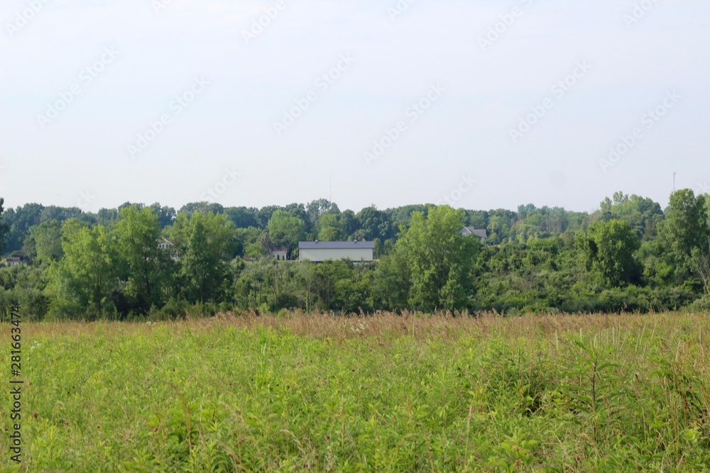 A view of the houses on the hillside in the countryside. A view of the houses on the hillside in the countryside.