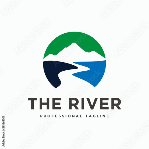 Mountain river logo design template vector