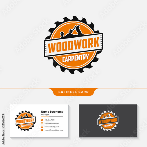 woodwork carpentry logo design template vector