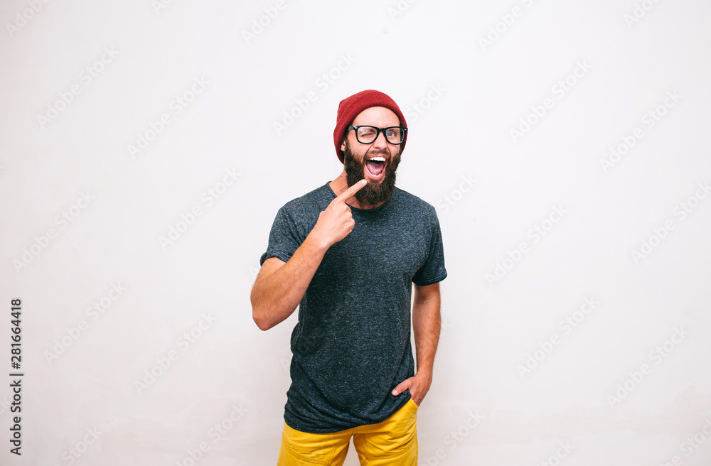 Crazy hipster guy emotions. Collage in magazine style with happy emotions. Discount, sale, season sales. Crazy hipster guy emotions. Collage in magazine style with happy emotions. Discount, sale, season sales.