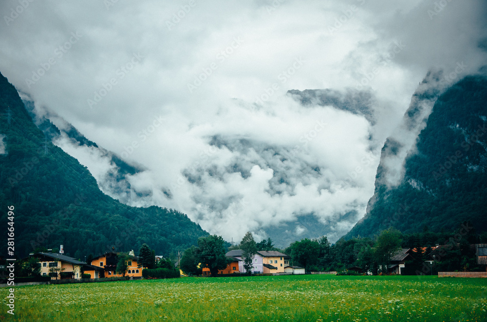 Alps mountains in rainy morning