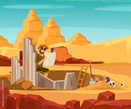 Archaeologist discovers old building illustration
