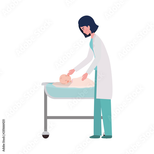 Isolated baby boy and woman doctor design