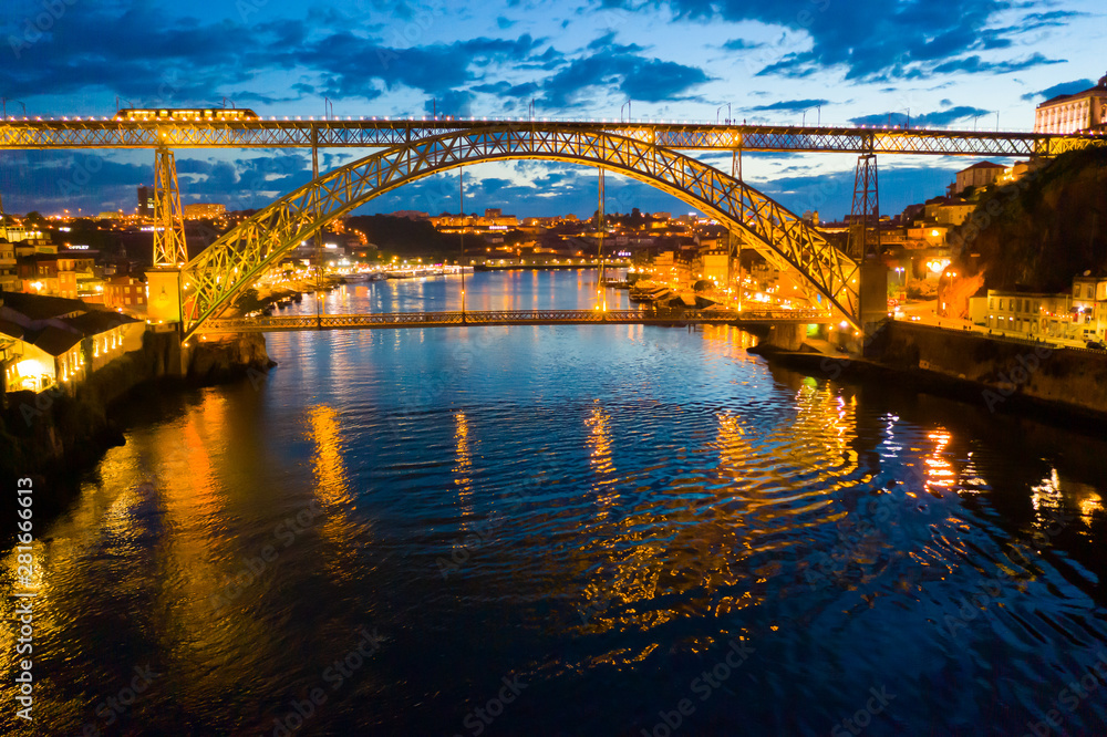 Fototapeta premium Night aerial view of Porto, Portugal