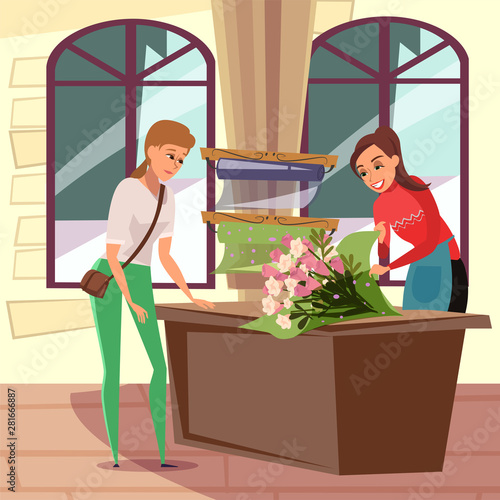 Live flowers purchase flat vector illustration