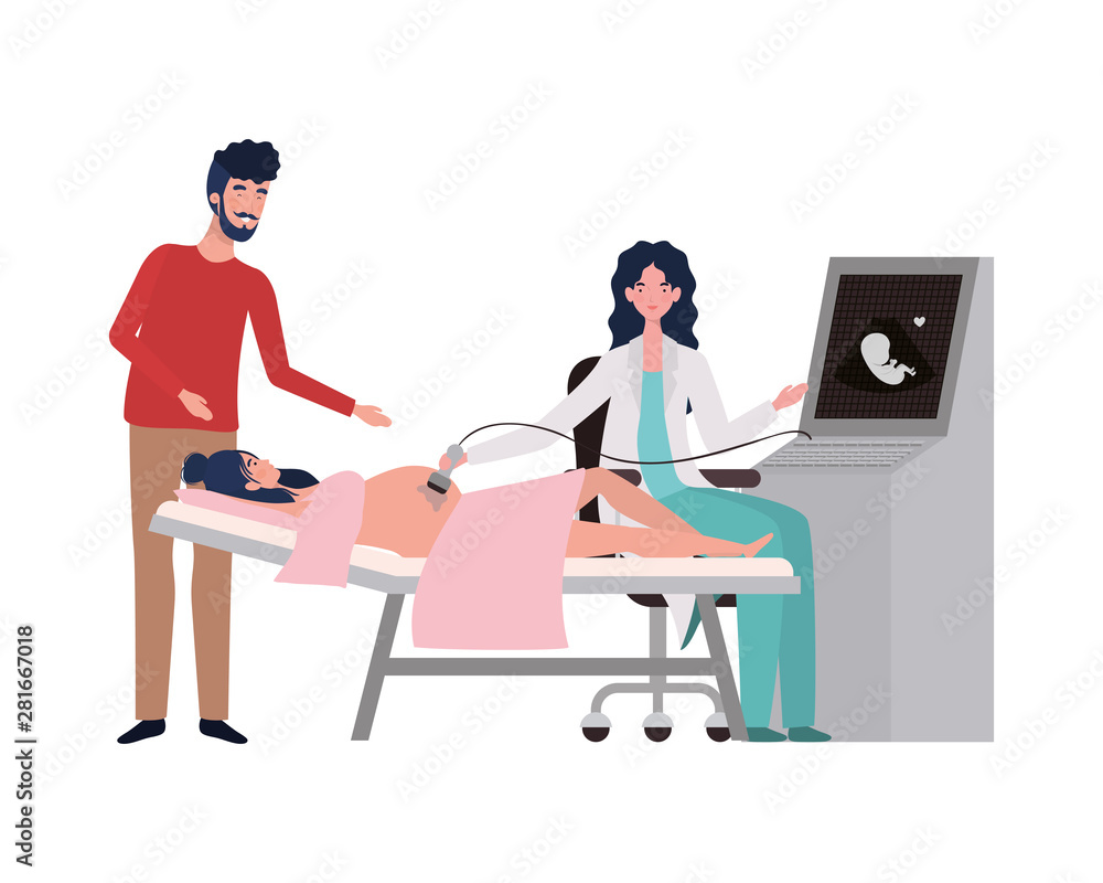 Pregnant woman and man with doctor design Pregnant woman and man with doctor design