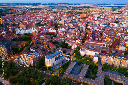 Panoramic view from the drone on the Valladolid at twilight. Spain