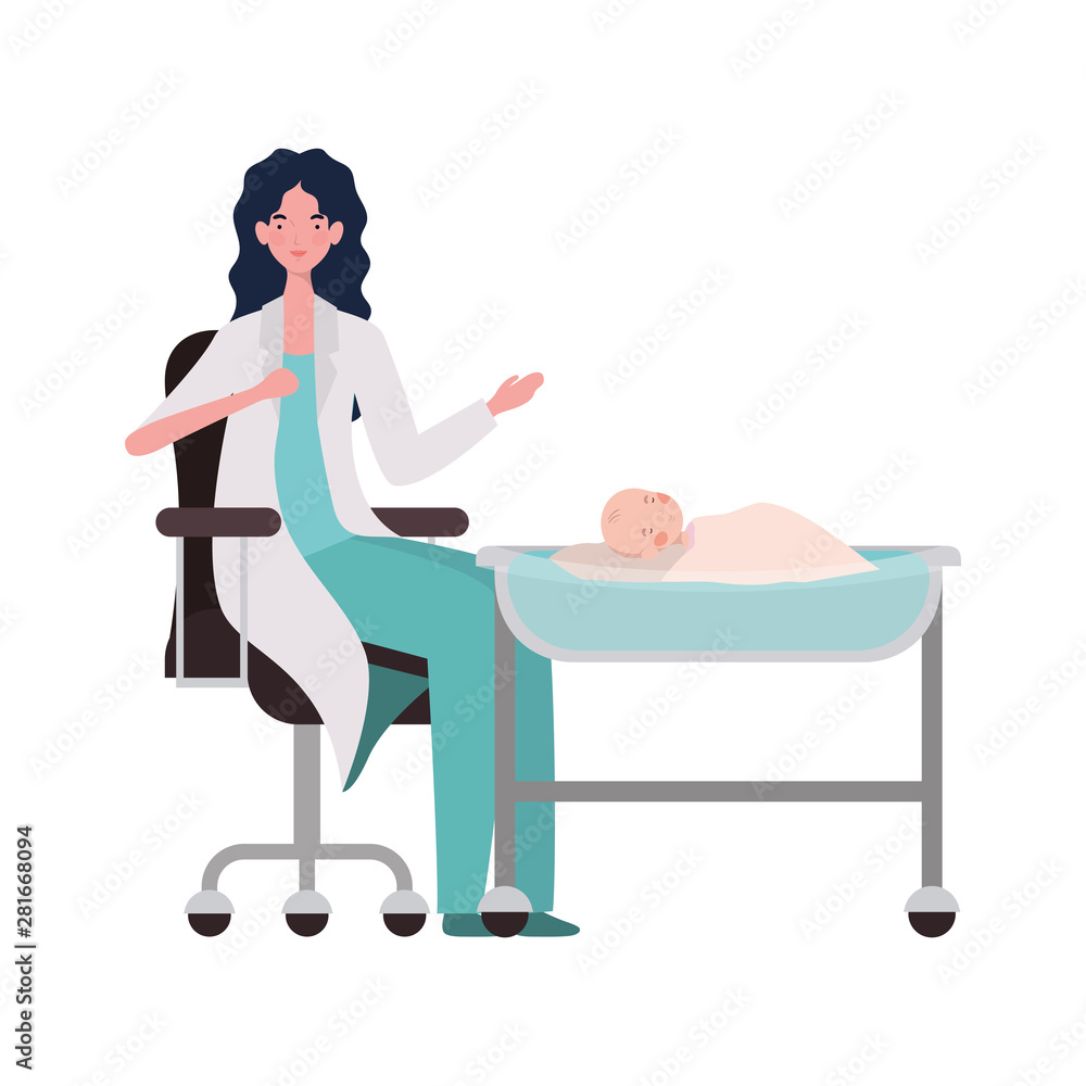 Isolated baby boy and woman doctor design Isolated baby boy and woman doctor design