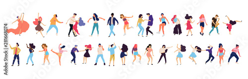 Crowd of young people dancing at club. Big set of characters having fun at party. Flat colorful vector illustration. - Vector