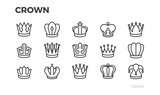 Crown icons. Heraldic symbols of the king and queen. Editable line.