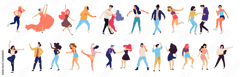 Crowd of young people dancing at club. Big set of characters having fun at party. Flat colorful vector illustration. - Vector Crowd of young people dancing at club. Big set of characters having fun at party. Flat colorful vector illustration. - Vector