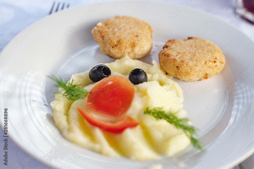 food for the child - cutlets and mashed potato