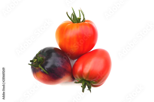 close up of Tomato variety orange russie isolated on white background with copy space.  