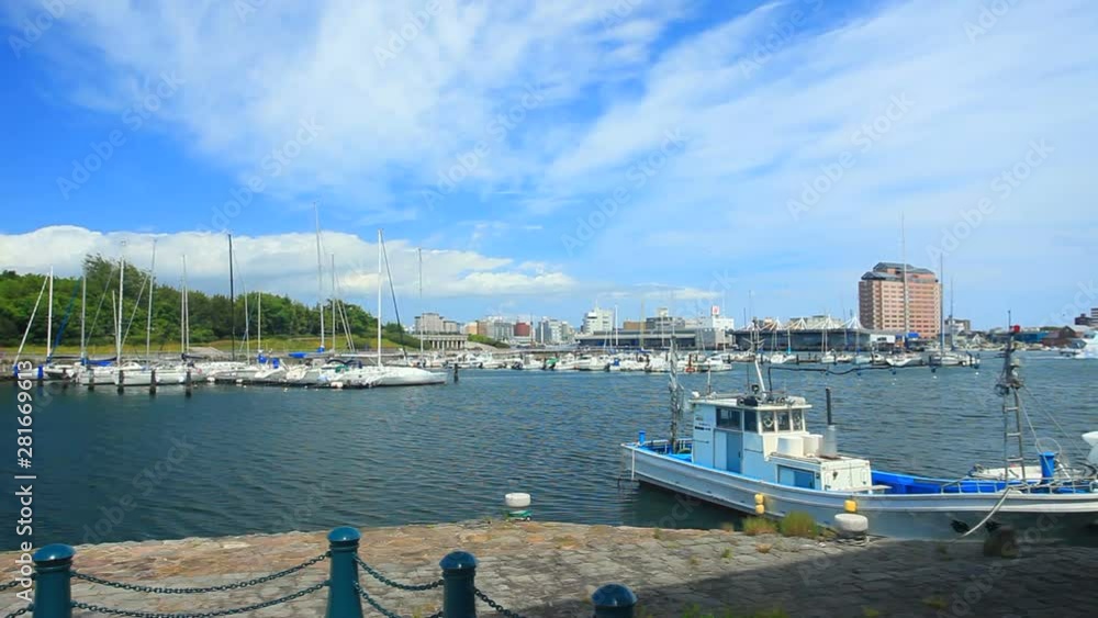 Harbor and Monument of Travel to Niijima Island, Hakodate, Japan Harbor and Monument of Travel to Niijima Island, Hakodate, Japan