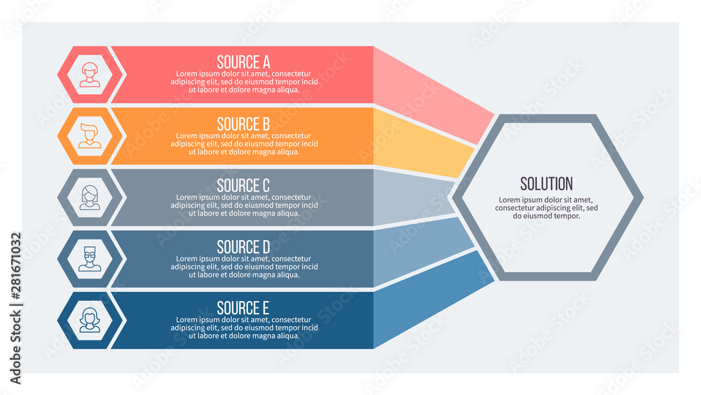 Business infographic. Organization chart with 5 options. Vector