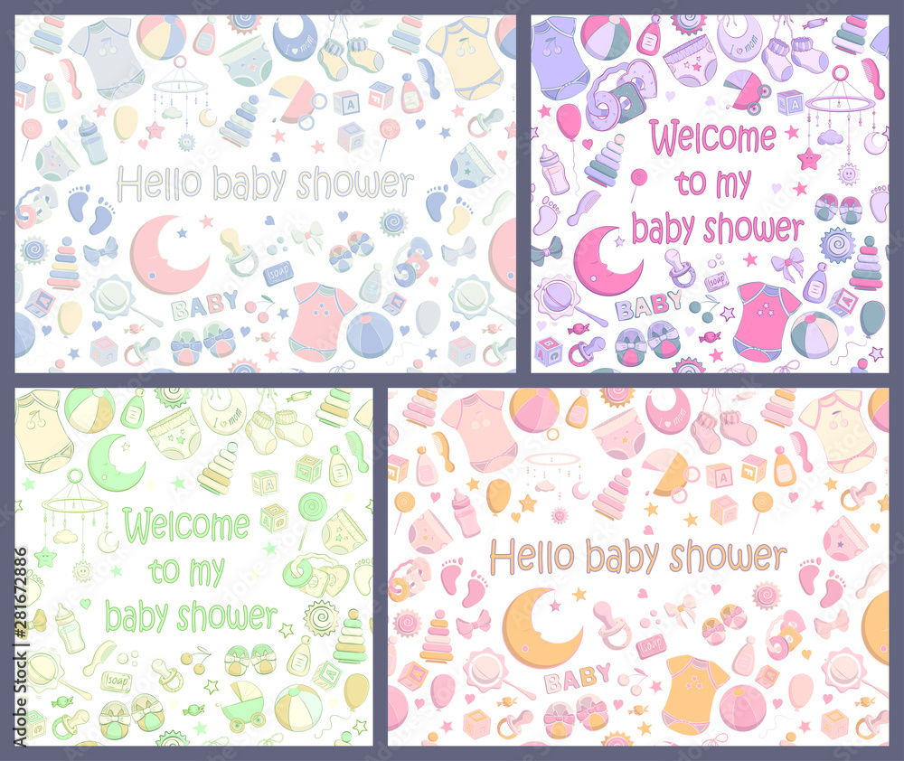 Set of vector baby shower invitations