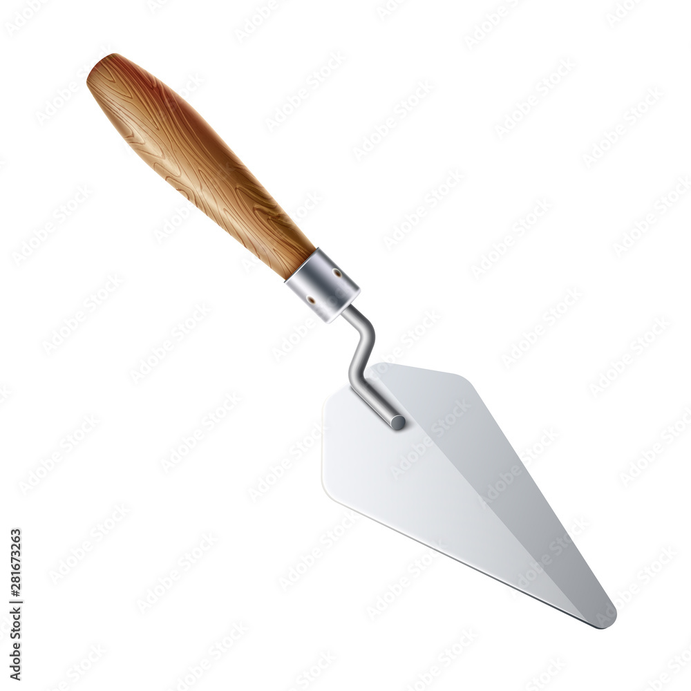 Realistic trowel for industrial design. Vector bricklayer, mason tool for cement. Handycraft work design element. Construction equipment for plastering. Realistic trowel for industrial design. Vector bricklayer, mason tool for cement. Handycraft work design element. Construction equipment for plastering.