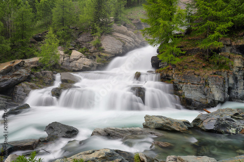 Lillaz waterfall among rocks, Aosta Valley, Italy