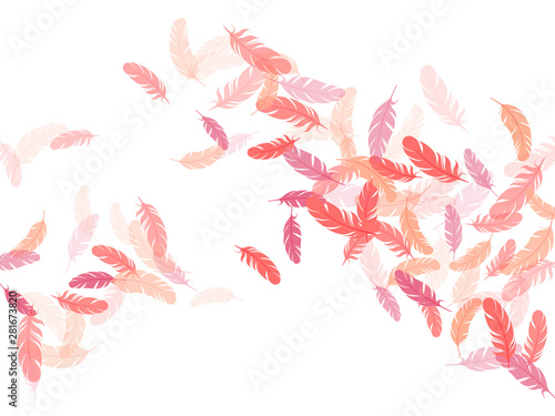 Fluffy twirled feathers on white design.