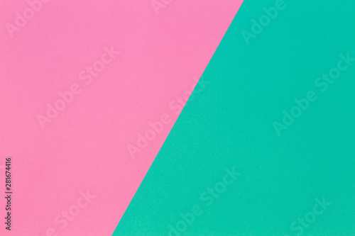 Light pink and turquoise color paper texture background. Abstract geometric paper background with trendy colors