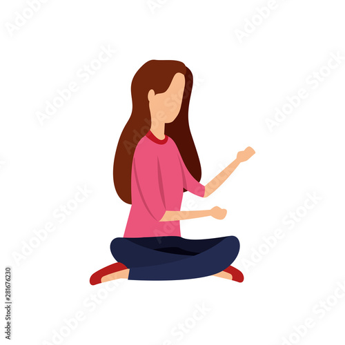 elegant businesswoman seated in lotus position