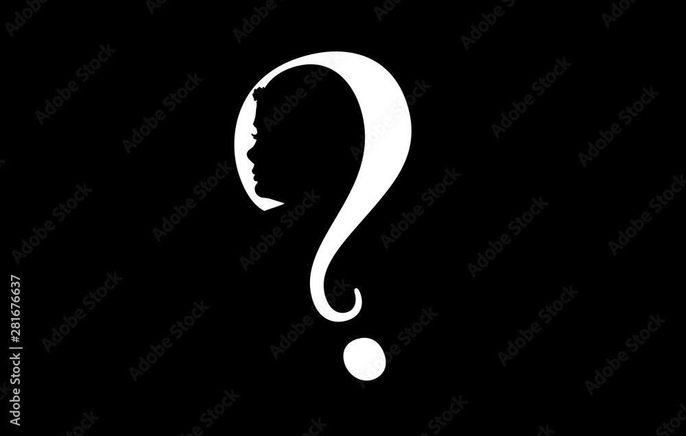 A design of a question mark and a glamorous woman's face A design of a question mark and a glamorous woman's face